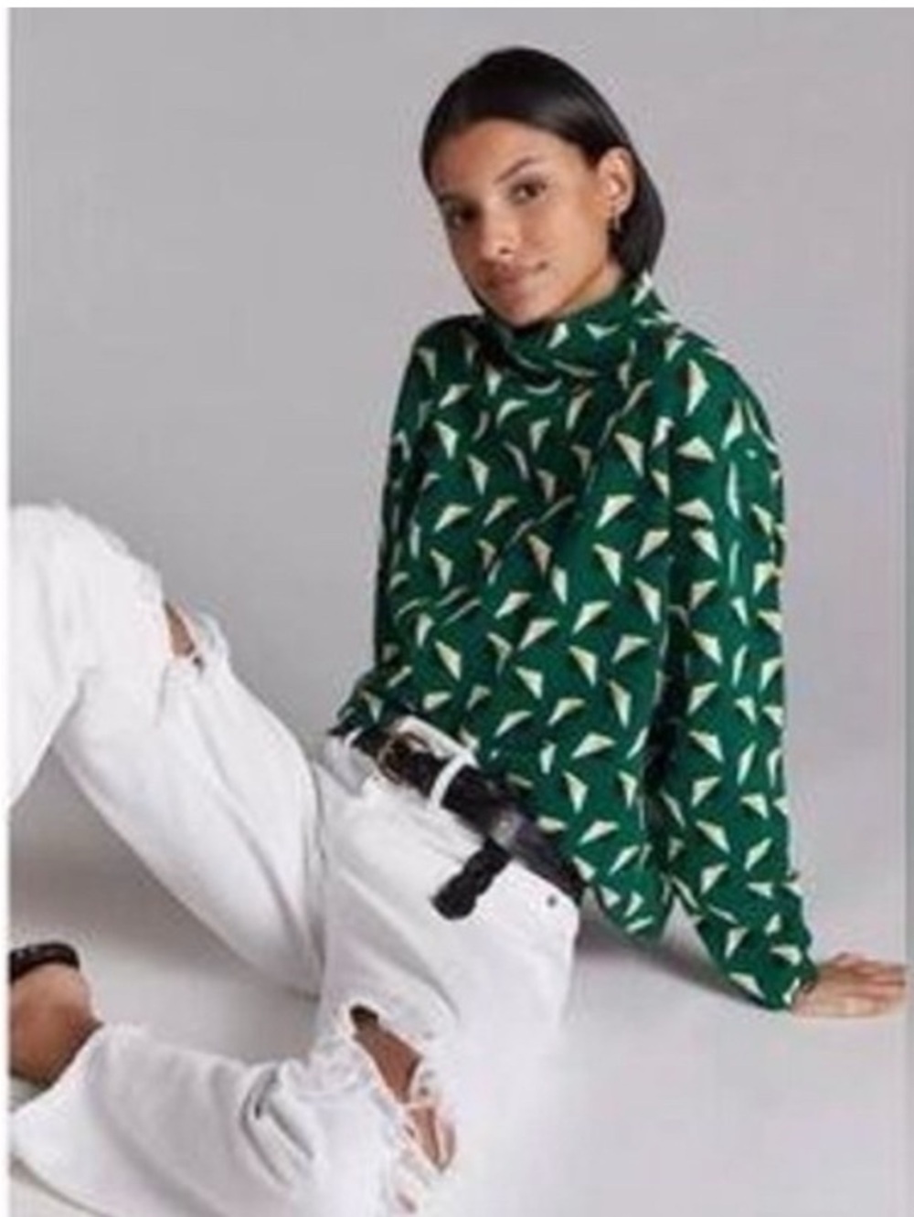 Anthropologie Meave Carys Green Geometric Printed Turtleneck Women's XL